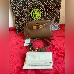 Tory Burch Mini Lee Radziwill Leather Bag- moose